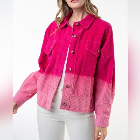 white birch Jackets & Blazers - White Birch Women's Corduroy Dip Dyed Hot Pink Jacket Size XL